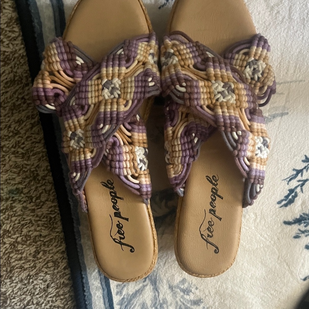 Free People Purple and Tan Woven Sandals